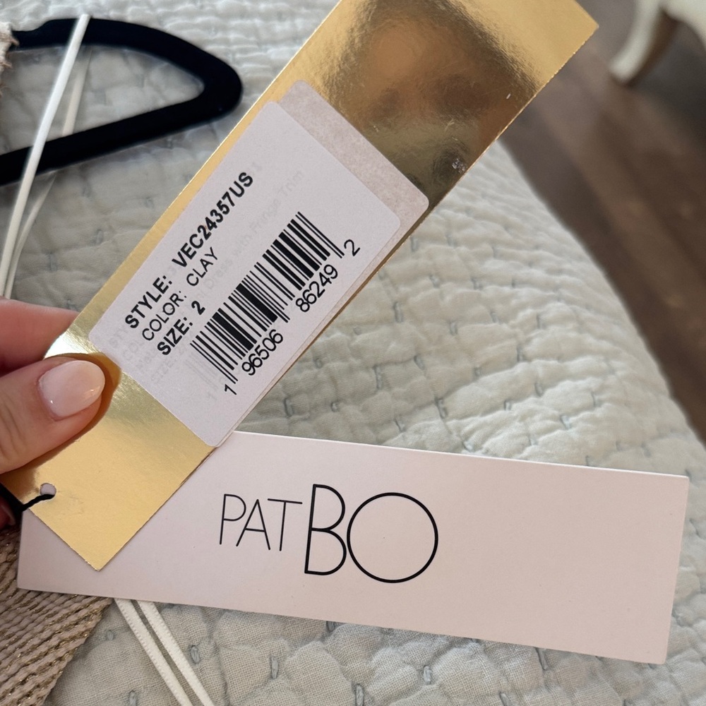 PatBO Beige Fringe Halter Knit Dress with Zigzag Trim - Picture 3 of 8